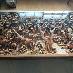 テーブル 彫刻 アンティーク 象 アジアン家具 木製家具 ガラス天板