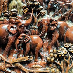 テーブル 彫刻 アンティーク 象 アジアン家具 木製家具 ガラス天板