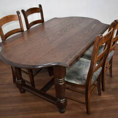 【ヤ取7/28終了】≪y150ジ 0816-02≫アンティーク 高級 ダイニングセット ベルギー テーブル 椅子4脚 木製