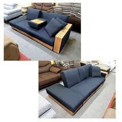 札幌【引出し×2杯 ソファベッド】幅198cm 木目調 ファブリック 布張地