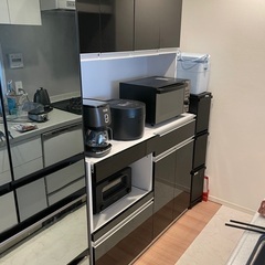 4/16まで!組立済】食器棚 キッチンボード 黒 ブラック