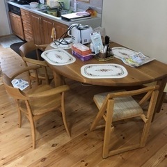 輿石木工製　高級ダイニングテーブル　長椅子　イスセット
