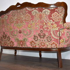 【ヤ取終了3/9】≪y227ジ 30202-03≫美品 イタリア 高級 アンティーク風 2人掛け ソファ 金華山織 連鋲/飾鋲 ロココ調 クラシック家具
