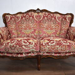 【ヤ取終了3/9】≪y227ジ 30202-03≫美品 イタリア 高級 アンティーク風 2人掛け ソファ 金華山織 連鋲/飾鋲 ロココ調 クラシック家具