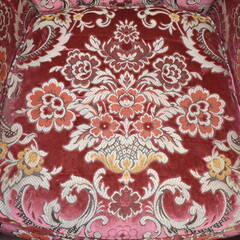 【ヤ取終了3/9】≪y228ジ 30202-04≫イタリア 高級 アンティーク風 シングル アームソファ 金華山織 2脚セット 飾鋲 ロココ クラシック家具