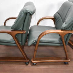 【ヤ取終了9/7】≪y242ジ 40216-03≫冨士ファニチア 本革 ミーティング/ダイニング ソファ/チェア 4脚セット キャスター 木製フレーム