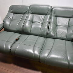 【ヤ取終了5/2】≪y243ジ 40216-05≫良品 冨士ファニチア 本革 3人掛 セパレート式リクライニング ソファ 曲木 木製フレーム リビング