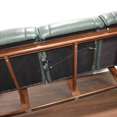 【ヤ取終了5/2】≪y243ジ 40216-05≫良品 冨士ファニチア 本革 3人掛 セパレート式リクライニング ソファ 曲木 木製フレーム リビング