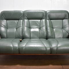 【ヤ取終了5/2】≪y243ジ 40216-05≫良品 冨士ファニチア 本革 3人掛 セパレート式リクライニング ソファ 曲木 木製フレーム リビング