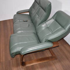 【ヤ取終了5/2】≪y243ジ 40216-05≫良品 冨士ファニチア 本革 3人掛 セパレート式リクライニング ソファ 曲木 木製フレーム リビング