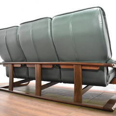 【ヤ取終了5/2】≪y243ジ 40216-05≫良品 冨士ファニチア 本革 3人掛 セパレート式リクライニング ソファ 曲木 木製フレーム リビング