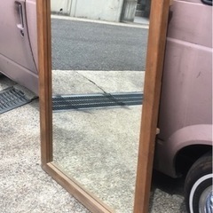 木製枠　特大ミラー　鏡