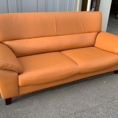 3人掛けソファー オレンジ ブラウン レザー 美品