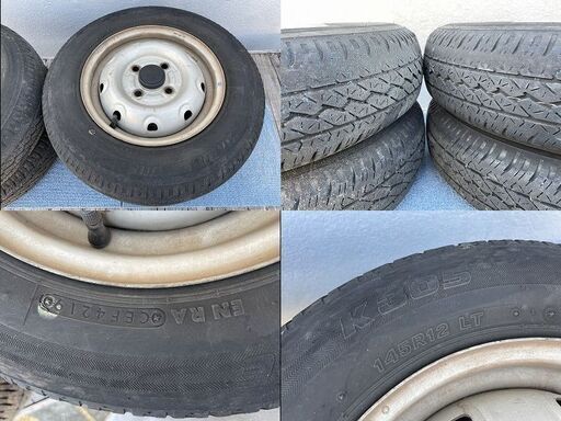 ☆ 軽トラ向 ☆ 鉄チンホイール 4穴 + ラジアルタイヤ 145R12 LT 19年 ☆ 軽トラ向 ☆ 鉄チンホイール 4穴 + ラジアルタイヤ 145R12 LT 19年