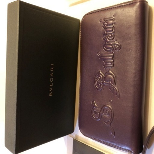 BVLGARI ブルガリ レザー G金具 ラウンドファスナー 長財布 ウォレット レディース メンズ パープル系 X6128Lh