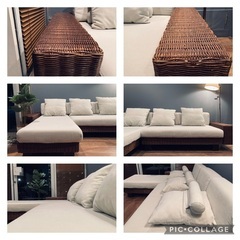 ☑️ジモ売約済　左右切り替え可a,flat32万KeiLowsofa美アジアンコーナーソファーラグジュアリーホワイト