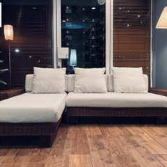 ☑️ジモ売約済　左右切り替え可a,flat32万KeiLowsofa美アジアンコーナーソファーラグジュアリーホワイト