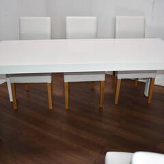【ジモ取引終了1/15】≪zy197≫美品 ARKMOBILE/アークモービレ ダイニング セット テーブル イス5脚 木製 合皮 白/ホワイト 1003-03