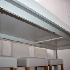 【ジモ取引終了1/15】≪zy197≫美品 ARKMOBILE/アークモービレ ダイニング セット テーブル イス5脚 木製 合皮 白/ホワイト 1003-03