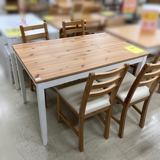 J955 IKEA イケア LERHAMN レールハムン ダイニングテーブルセット パイン無垢材 ダイニングテーブル 椅子4脚付  W1180×D740×H750 クリーニング済み テーブル単体新品参考価格12,990円