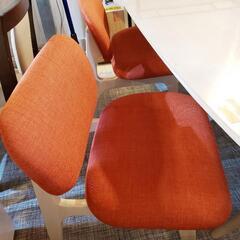 【クリーニング済・配送可】ニトリ ダイニング4点セット （グレー×オレンジ）テーブル幅160cm  管理番号81104