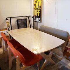 【クリーニング済・配送可】ニトリ ダイニング4点セット （グレー×オレンジ）テーブル幅160cm  管理番号81104