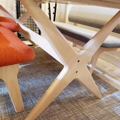 【クリーニング済・配送可】ニトリ ダイニング4点セット （グレー×オレンジ）テーブル幅160cm  管理番号81104