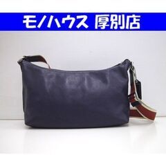 本物 COACH バッグ ショルダーバッグ レザー ネイビー×ボ...