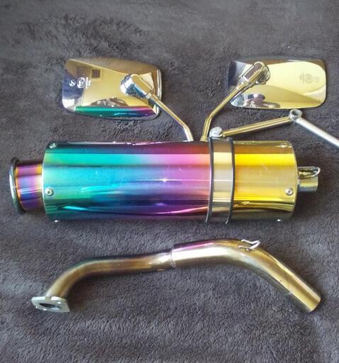 ライブディオ AF34/AF35用オールステンマフラー&メッキミラーセット