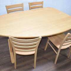 【ヤ取終了3/5】≪zy320≫美品 飛騨産業/キツツキマーク 高級 ダイニングセット 変形テーブル チェア 4脚 木製/ビーチ/ブナ 31218-03