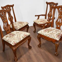 【ジモ配送終了6/7】≪zy329≫アンティーク クイーンアン 高級 ダイニングセット 伸長/エクステンションテーブル イス4脚 イギリス 31210-01