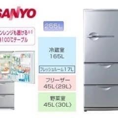 【ネット決済】SANYO冷凍冷蔵庫255L 中古品