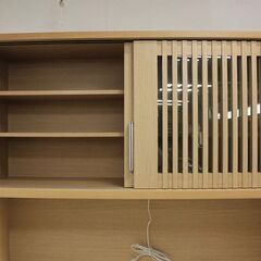 ニトリ/NITORI キッチンボード(ビゼン 140KB NA) 食器棚 和風 ナチュラル 縦格子 幅1400 2018年製   中古家具 店頭引取歓迎 R5721)