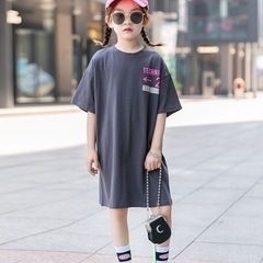 【ネット決済】韓国子供服 Tシャツ ロゴ ブラック ロング丈