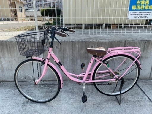 26インチ 6段変速 シティサイクル ママチャリ 中古 ピンク 自転車