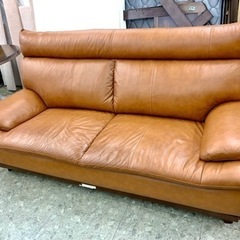 関家具】3人掛けブラウンソファー
