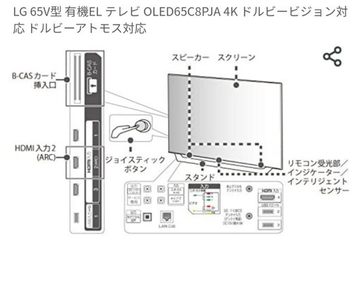 5/10前後まで。LG 65V型 有機EL テレビ OLED65C8PJA 4K ドルビービジョン対応 ドルビーアトモス対応、ヤマト長期保証付き