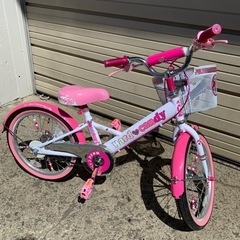 4/16 終 自転車 18インチ ピンク 紫 女の子 補助輪付き...