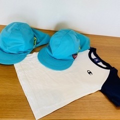 園帽子ブルー2つ、ChampionTシャツ110