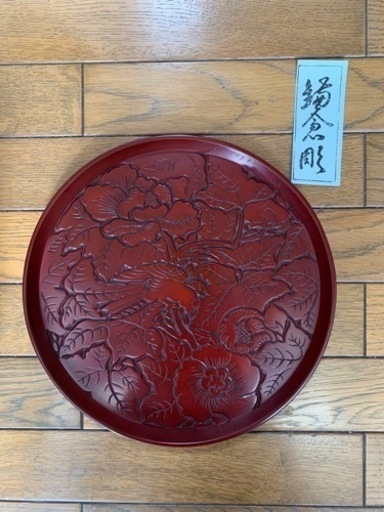鎌倉彫のお盆　牡丹