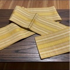 黄色　銀・金模様　博多織帯