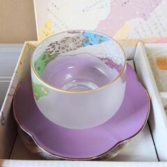 【4月末まで】冷茶グラス　茶托付き　陶彩