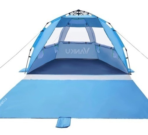 【新品未使用】ビーチテント ワンタッチ シルバーグルーコーティング UVカット UPF50+ サンシェード 4人用 フロアマット付 フルークローズ サンシェルター 軽量 設営簡単 収納バッグ付