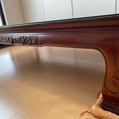【超美品】 【値下げ！】元値40万 総花梨 高級座卓  テーブル ガラス天板付き