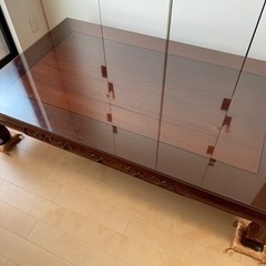 【超美品】 【値下げ！】元値40万 総花梨 高級座卓  テーブル ガラス天板付き