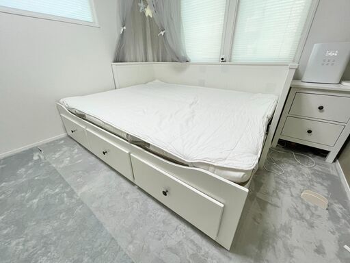 IKEA イケア HEMNES ヘムネス ベッド【マットレス2枚付】白 ホワイト