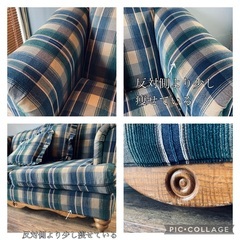 ☑️メル売約済　座り心地猫バス🇮🇹イタリア輸入高級カントリーチェックヴィンテージ2人掛けソファー
