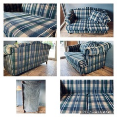 ☑️メル売約済　座り心地猫バス🇮🇹イタリア輸入高級カントリーチェックヴィンテージ2人掛けソファー