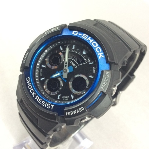 CASIO G-SHOCK ジーショック 黒デジアナ腕時計 AW−591 青白コンビ針 黒文字盤 ブルーベゼル