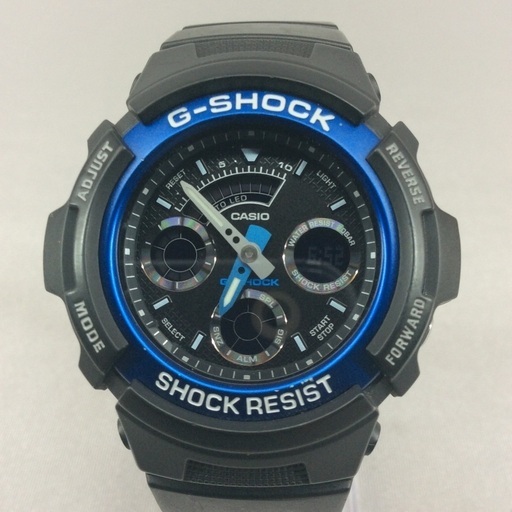 CASIO G-SHOCK ジーショック 黒デジアナ腕時計 AW−591 青白コンビ針 黒文字盤 ブルーベゼル